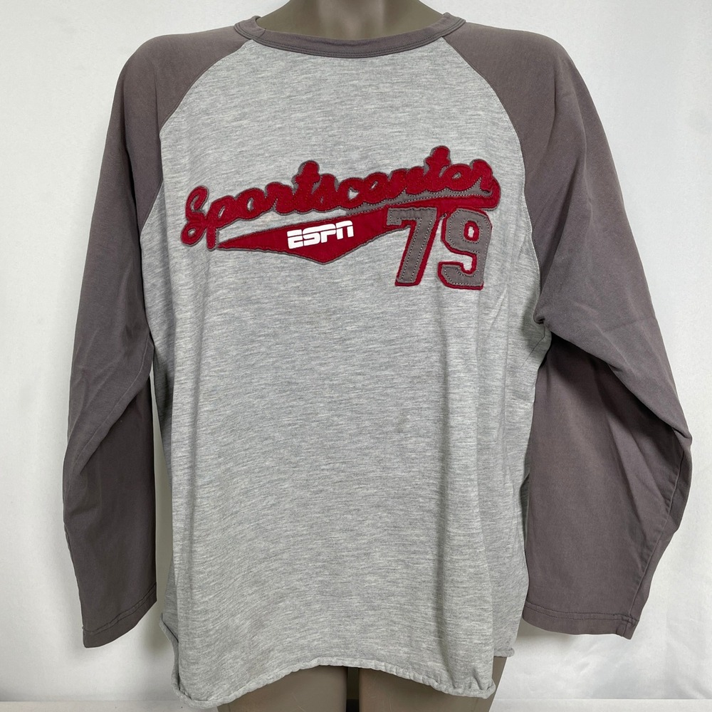 ESPN SportsCenter 1979 Grey Long Sleeve Raglan Baseball T-Shirt Women's LARGE